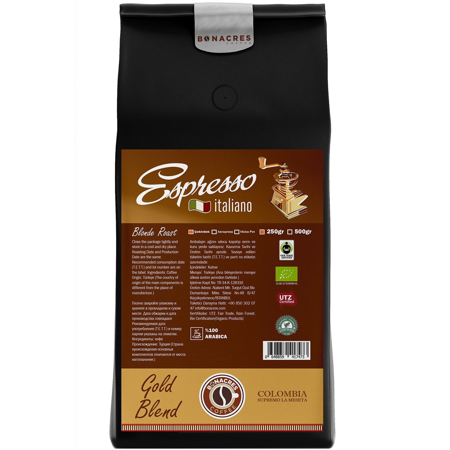 Bonacres Gold Blend Espresso Italiano 250gr